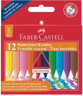 Zsírkréta, háromszögletű, FABER-CASTELL "Grip", 12 különböző szín