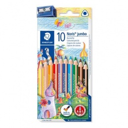 Színes ceruza készlet, háromszögletű, vastag, STAEDTLER "Noris jumbo 128", 10 különböző szín